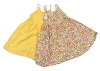 2x Hořčicové bavlněné šaty + Barevné květované bavlněné šaty George