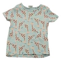 Mentolové žebrované tričko se žirafami Next