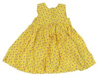 Žluté plátěné šaty s kytičkami Mothercare 