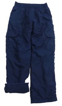 Tmavomodré šusťákové zateplené cargo kalhoty Topolino