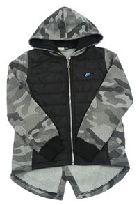 Černo-šedá army prošívaná šusťákovo/tepláková bundomikina s kapucí Nike