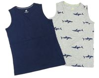 2x - Nátělník - Tmavomodrý, šedý melírovaný se žraloky H&M