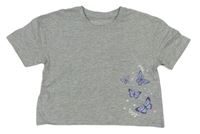 Šedé melírované tričko s motýlky Primark