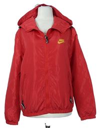 Dámská červená šusťáková sportovní bunda s logem a kapucí Nike 