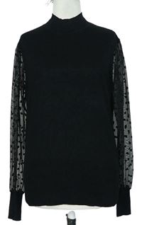 Dámský černý svetr s tylovými puntíkovanými rukávy Oasis 