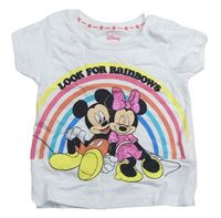 Bílé tričko s Minnie s Mickey a duhou Primark