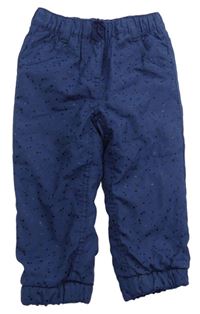 Tmavomodré šusťákové zateplené cuff kalhoty s hvězdami Topomini