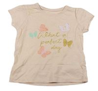Světlerůžové tričko s motýlky s nápisem Primark