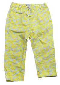 Žluto-modré plátěné kalhoty s citróny Vertbaudet
