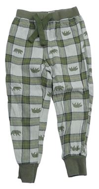 Šedo-khaki kostkované pyžamové kalhoty s medvědy Tu