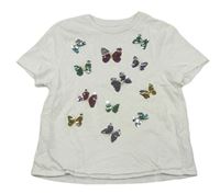 Bílé tričko s motýlkem z flitrů F&F