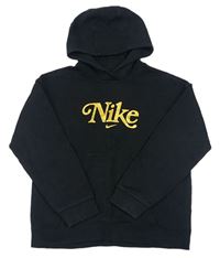 Černá mikina se zlatým logem a kapucí Nike