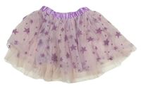 Světlerůžovo-fialová třpytivá tylovo/saténová sukně s hvězdičkami PRIMARK