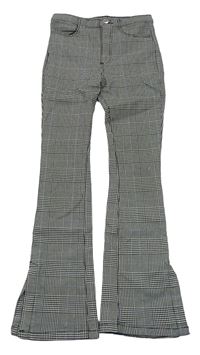 Černo-bílo-modré kostkované vzorované flare kalhoty H&M