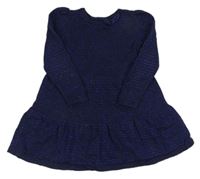 Tmavomodro-třpytivé pruhované svetrové šaty s mašlí zn. H&M