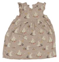 Starorůžové bavlněné šaty s králíky H&M