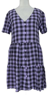Dámské lilo-černé kostkované košilové šaty zn. H&M