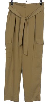 Dámské béžové volné kalhoty s kapsami a páskem Primark 