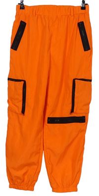 Dámské oranžové šusťákové cargo kalhoty s kapsami Shein 