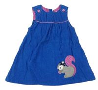 Modré manšestrové šaty s veverkou
