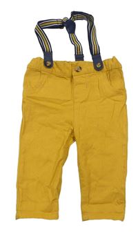 Okrové cargo plátěné kalhoty s kšandami little gent