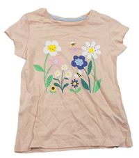 Růžové tričko s kytičkami Mothercare