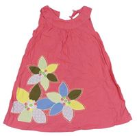 Lososové plátěné šaty s květy Mini Boden
