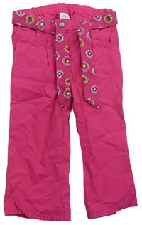 Růžové plátěné kalhoty s květovaným páskem S. Oliver