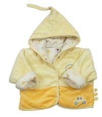 Žlutý sametový zateplený kabátek s nášivkami C&A