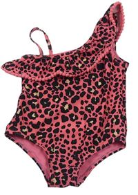 Růžovo-černé jednodílné plavky s leopardím vzorem Matalan