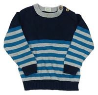 Tmavomodro-šedo-tyrkysový pruhovaný svetr 
