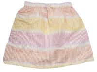 Bílo-lososovo-lila-hořčicová pruhovaná krepová sukně PRIMARK
