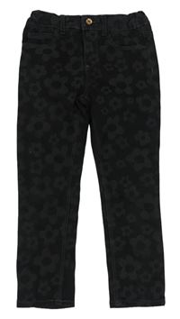 Černé květinové plátěné kalhoty Zara