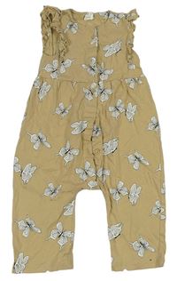 Béžový kalhotový overal s motýlky a volánky zn. H&M