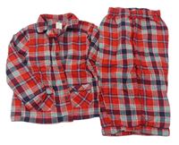 Červeno-tmavomodro-mentolové kostkované flanelové pyžamo Jo