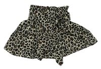 Béžovo-černo-hnědá sukně s leopardím vzorem a páskem