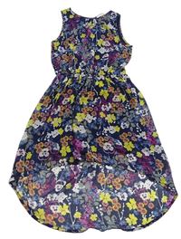 Tmavomodré květované šifonové šaty H&M