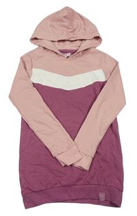 Růžovo-světlerůžové teplákové šaty s kapucí 
