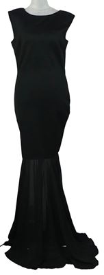 Dámské černé dlouhé společenské šaty s šifonovou vlečkou ClubL 