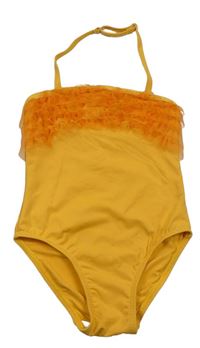 Žluté jednodílné plavky s tylem 