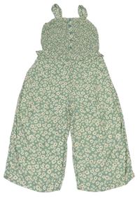 Zelený květovaný kalhotový overal s knoflíky Tu