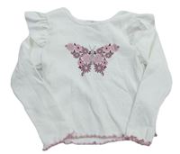 Smetanové žebrované triko s motýlem z květů Primark