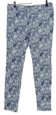 Dámské modro-bílé vzorované kalhoty 