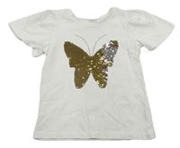 Bílé tričko s motýlkem z flitrů Tu