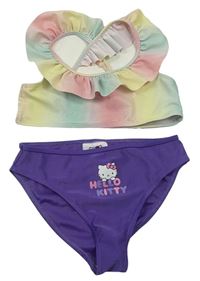 2Set - Duhová třpytivá plavková lambáda s volánkem + tmavofialové plavkové kalhotky s Kitty Sanrio