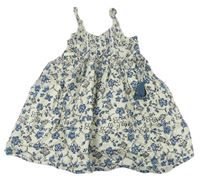 Smetanovo-modré plátěné letní šaty s kytičkami a motýlky Next