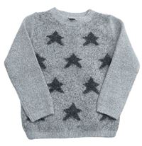 Šedý melírovaný svetr s hvězdami manguun