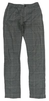 Černo-šedo-světlerůžové kostkované vzorované chino casual fit kalhoty Massimo Dutti