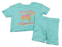 2 set - Světlemodré crop tričko s nápisem + kraťasy Primark