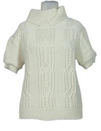 Dámský smetanový vzorovaný svetr s krátkými rukávy a komínovým límcem Topshop 